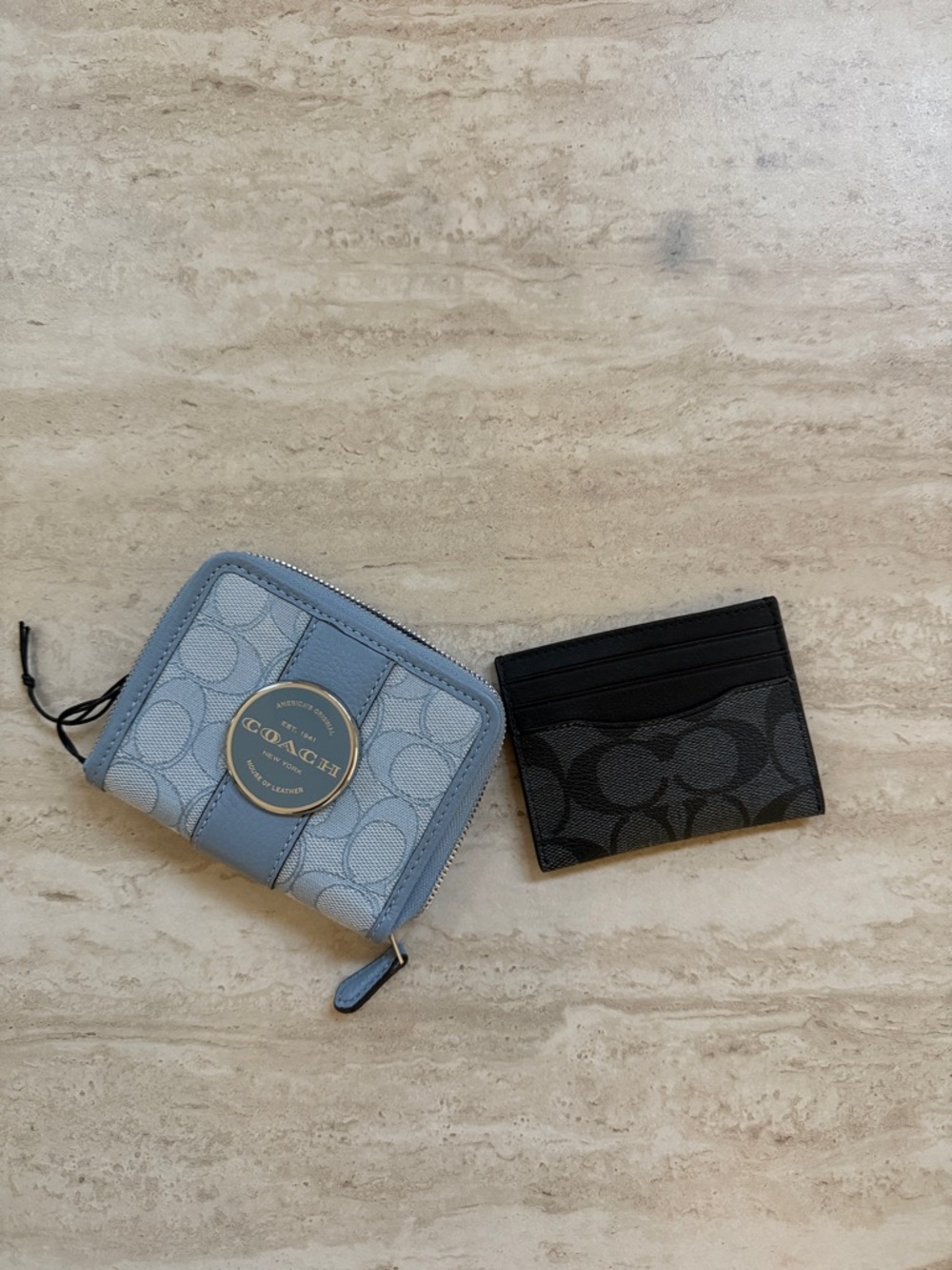 Coach Light Blue Signature Zip Wallet with Black Card Case - bundle of 2Pk